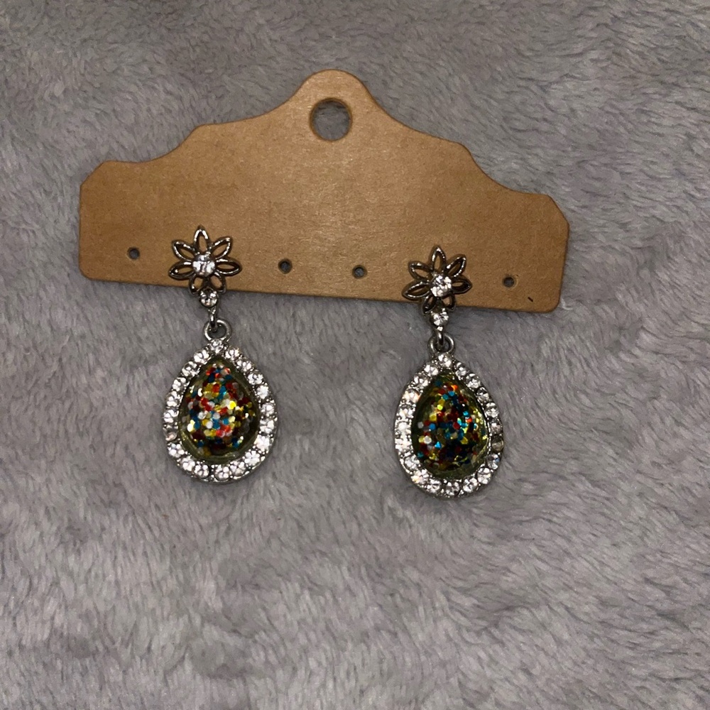 Silver Teardrop Earrings with Sparkling Accents